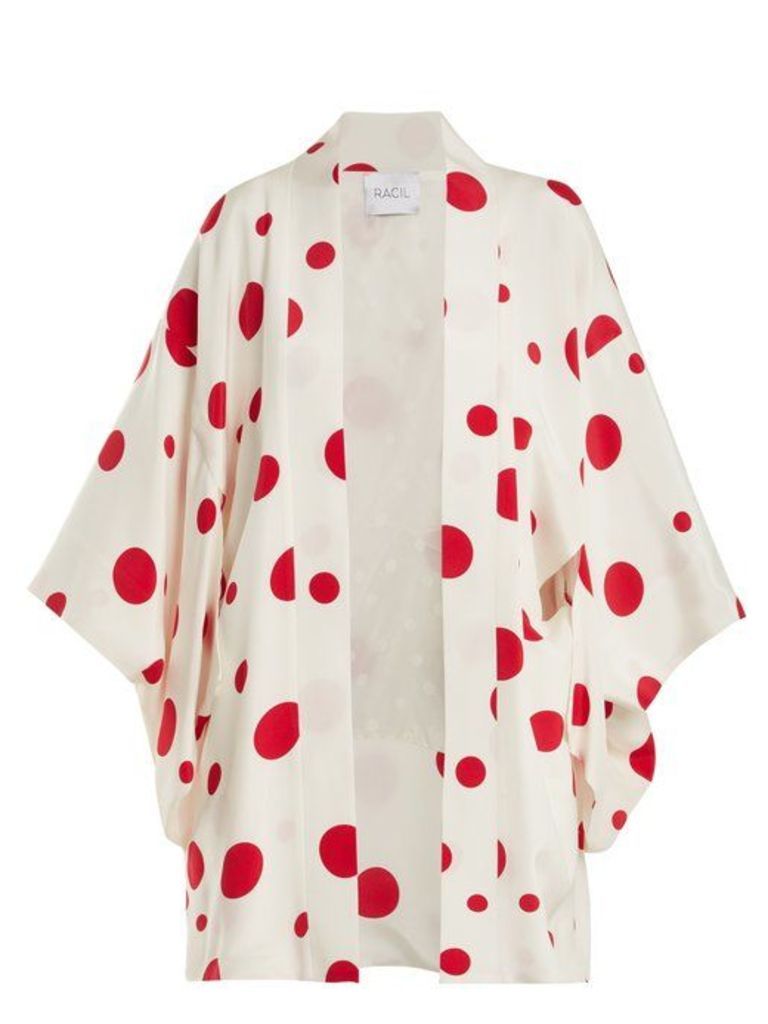 Racil - Sayuri Dot Print Silk Kimono Jacket - Womens - Red White