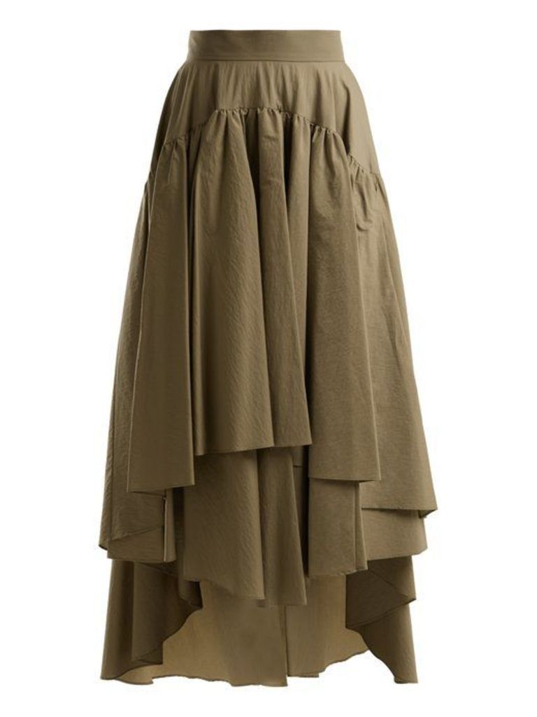 Brunello Cucinelli - Layered Cotton Blend Midi Skirt - Womens - Tan