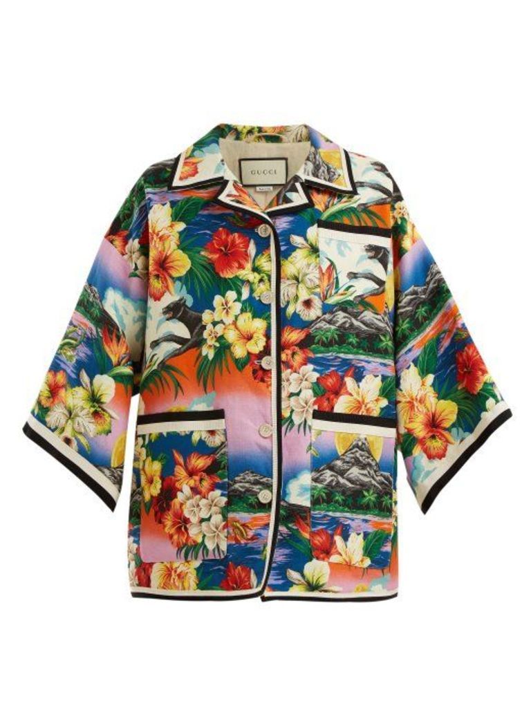 Gucci - Hawaiian Print Oversized Linen Jacket - Womens - Multi