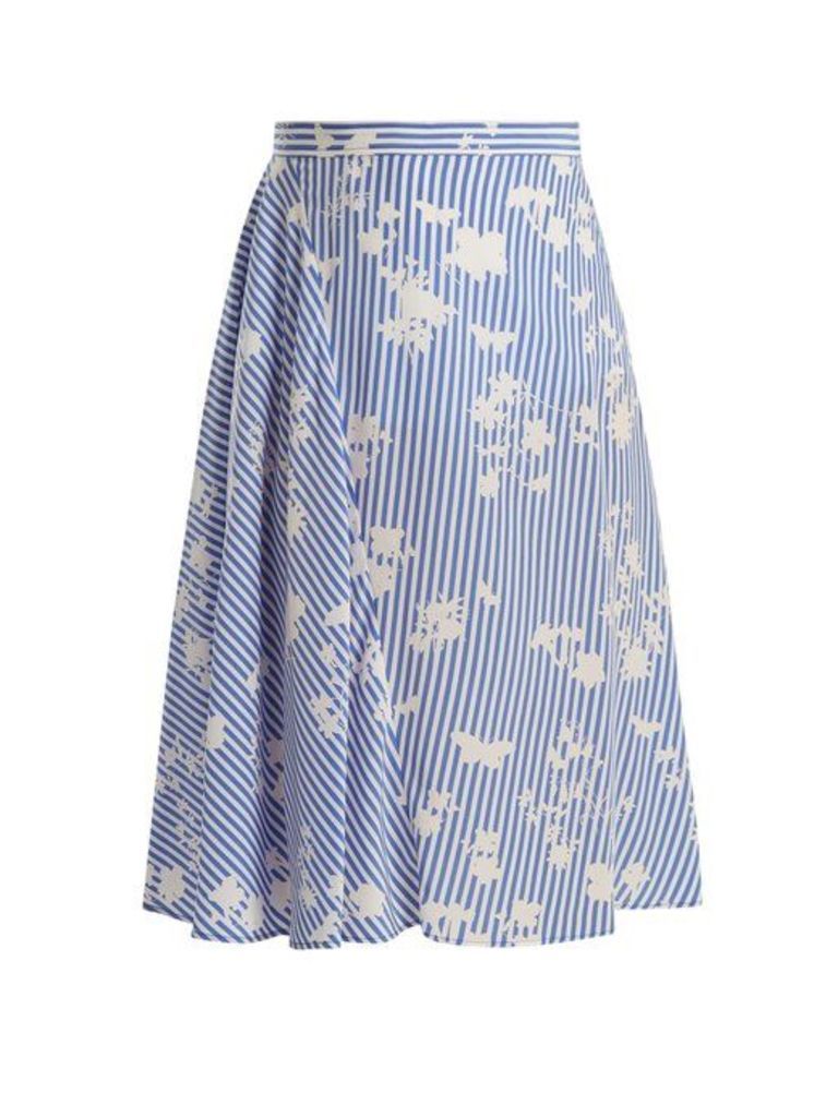 Altuzarra - Sundew Stripe Print Fluted Silk Skirt - Womens - Blue White