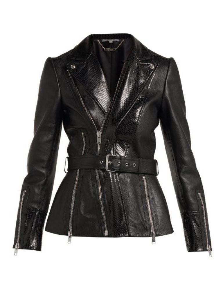 Alexander Mcqueen - Python Effect Leather Jacket - Womens - Black