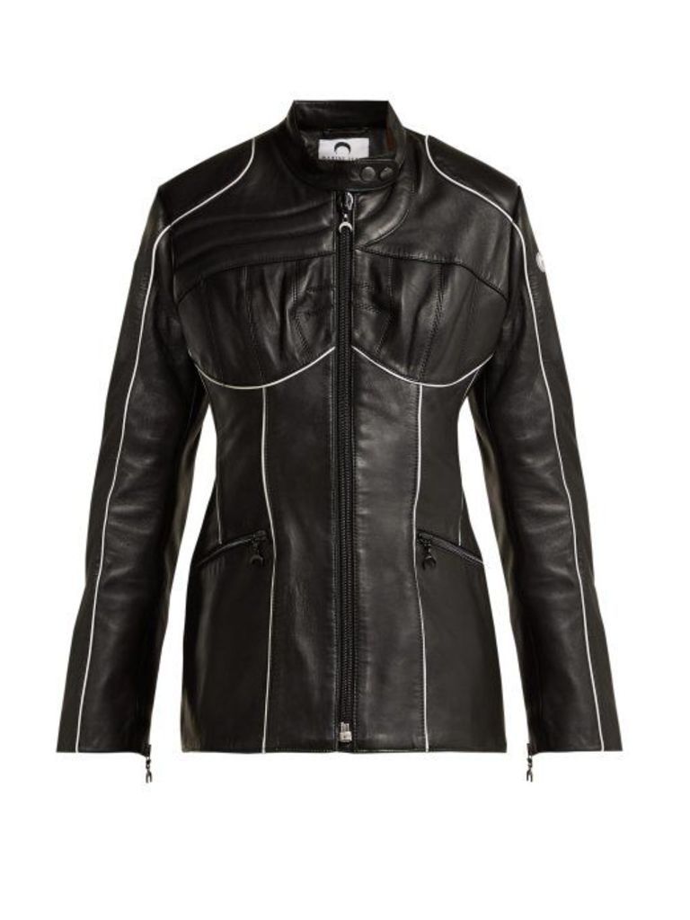 Marine Serre - Corset Style Leather Biker Jacket - Womens - Black