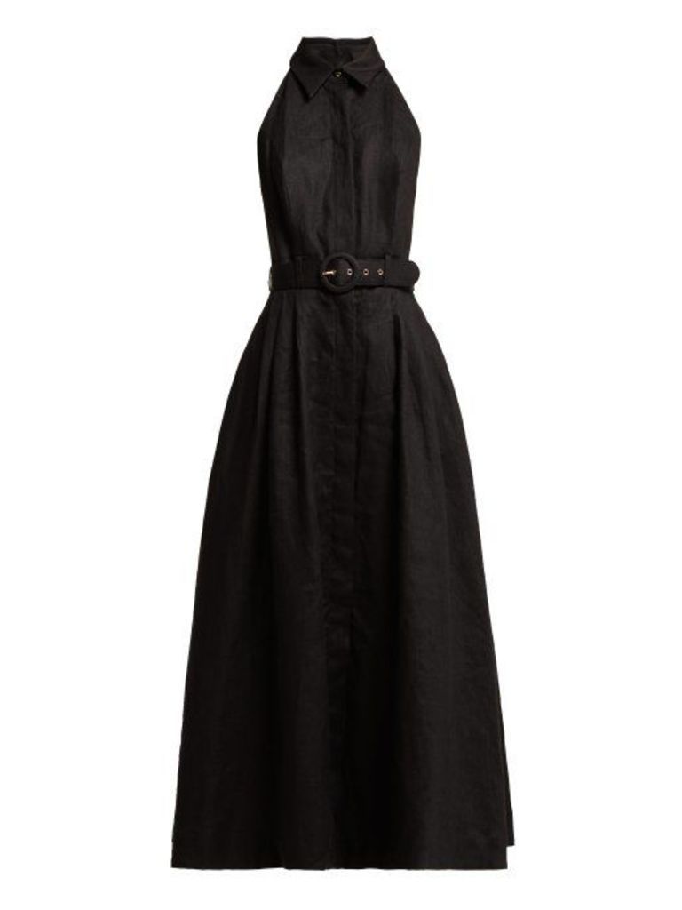 Zimmermann - Primrose Halterneck Linen Dress - Womens - Black