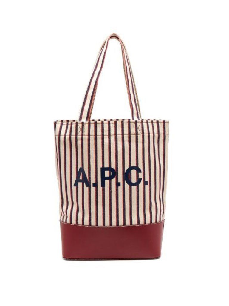 A.p.c. - Axelle Striped Canvas And Leather Tote Bag - Womens - Burgundy Multi