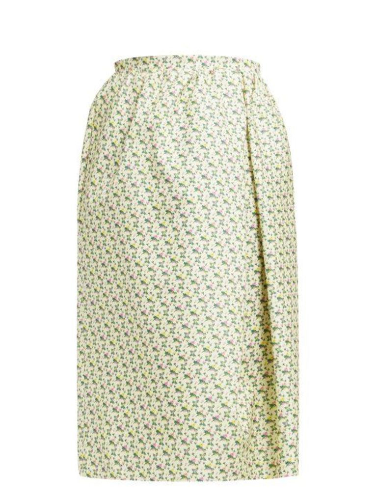 Rochas - Omorus Floral Print Silk Skirt - Womens - Green Multi