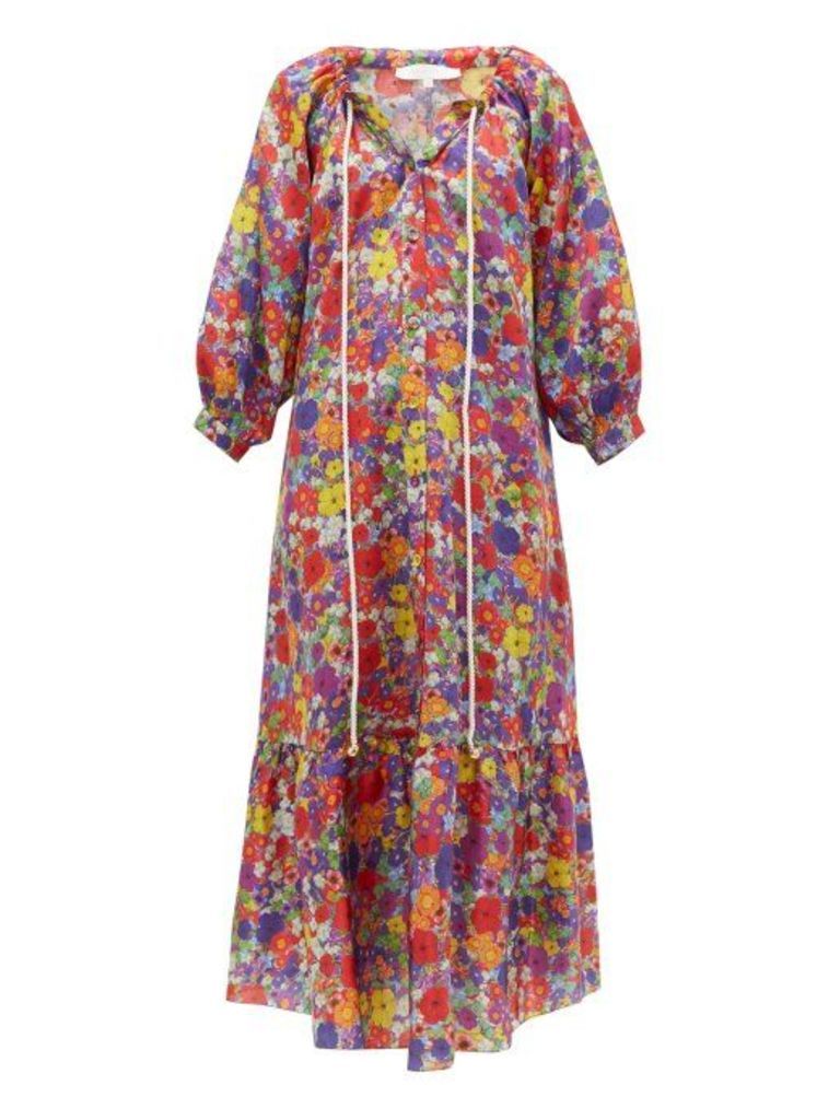 Borgo De Nor - Natalia Floral Print Silk Blend Midi Dress - Womens - Multi