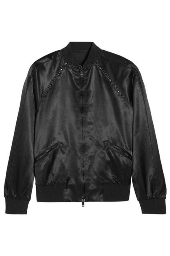 Valentino - The Rockstud Embellished Satin Bomber Jacket - Black