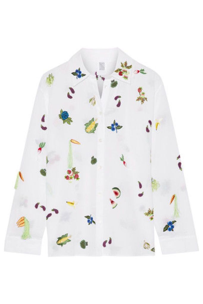 Rosie Assoulin - Salad Bar Embroidered Cotton-voile Shirt - White