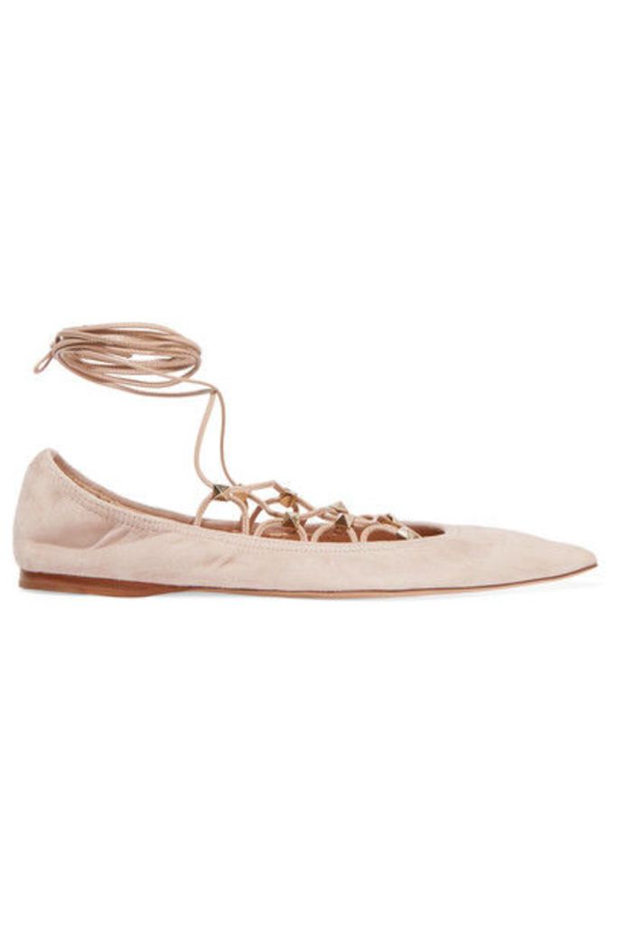 Valentino - Lace-up Suede Point-toe Flats - Blush