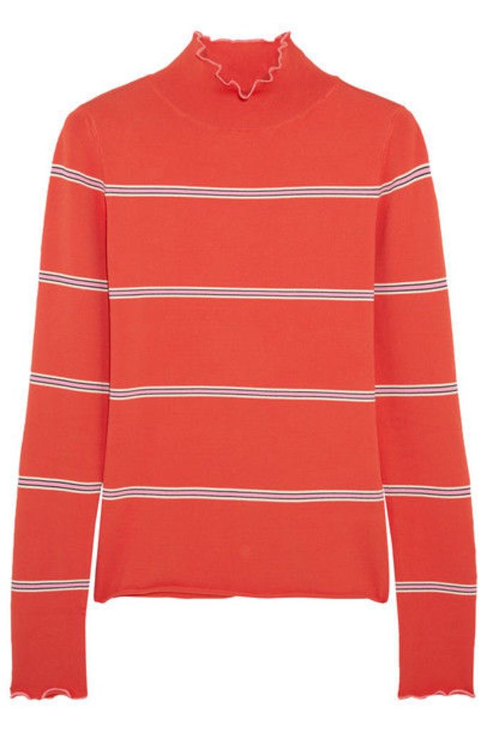 Topshop Unique - Margot Striped Stretch-knit Turtleneck Top - Red
