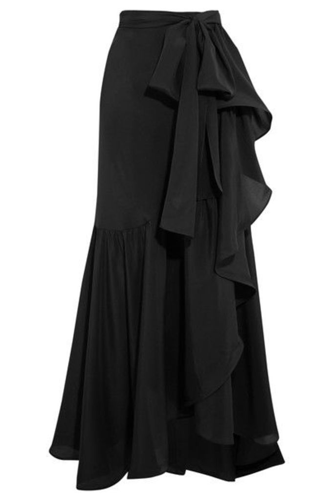 Adriana Degreas - Ruffled Silk Crepe De Chine Maxi Skirt - Black