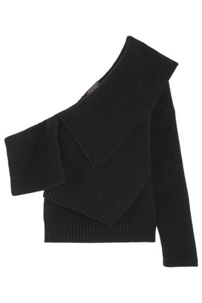 Burberry - One-shoulder Ribbed Wool And Cashmere-blend Sweater - Black