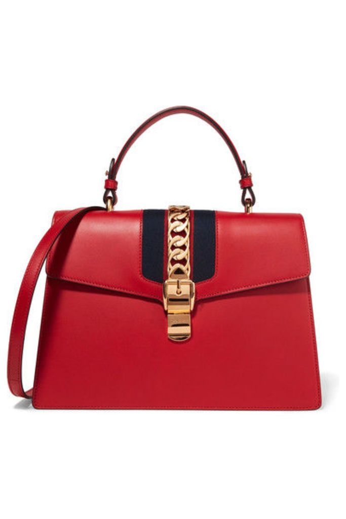 Gucci - Sylvie Medium Chain-embellished Leather Tote - Red