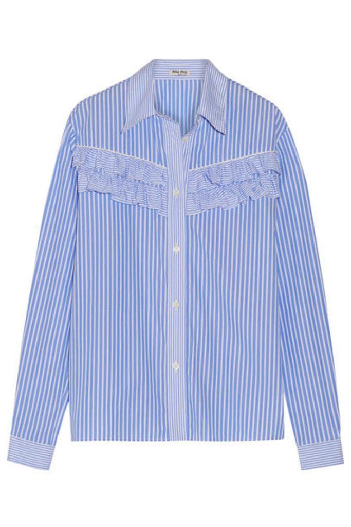 Miu Miu - Ruffle-trimmed Striped Cotton-poplin Shirt - Light blue