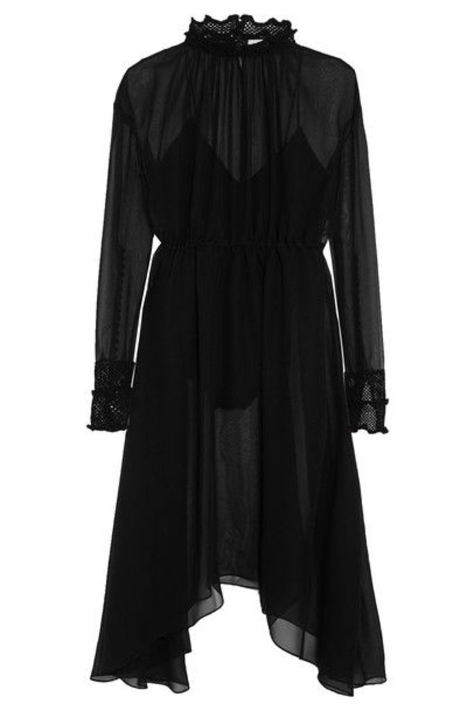 Magda Butrym - Aviles Asymmetric Crochet-trimmed Silk-chiffon Dress - Black