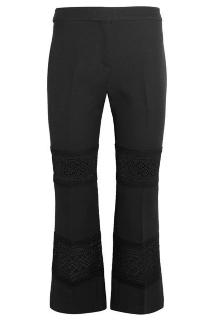 Alexander McQueen - Cropped MacramÃ©-paneled Wool And Silk-blend Flared Pants - Black