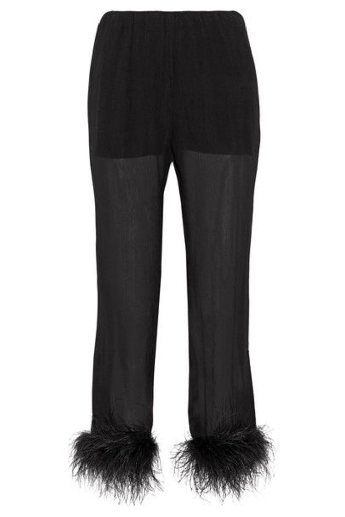 Prada - Feather-trimmed Silk-georgette Straight-leg Pants - Black