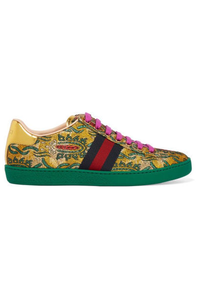 Gucci - Ace Metallic Leather-trimmed Brocade Sneakers - Green