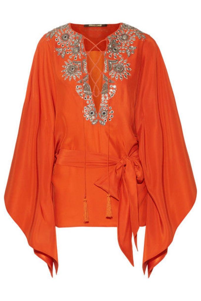 Roberto Cavalli - Embellished Silk-satin Blouse - Bright orange