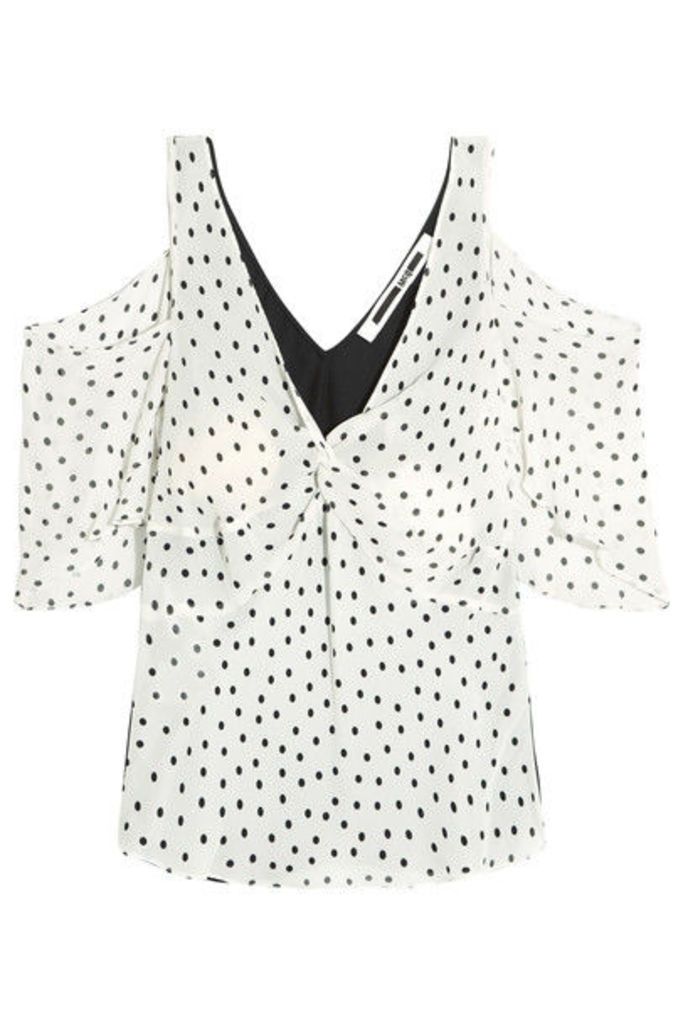 McQ Alexander McQueen - Cold-shoulder Polka-dot Georgette And Satin Top - Off-white