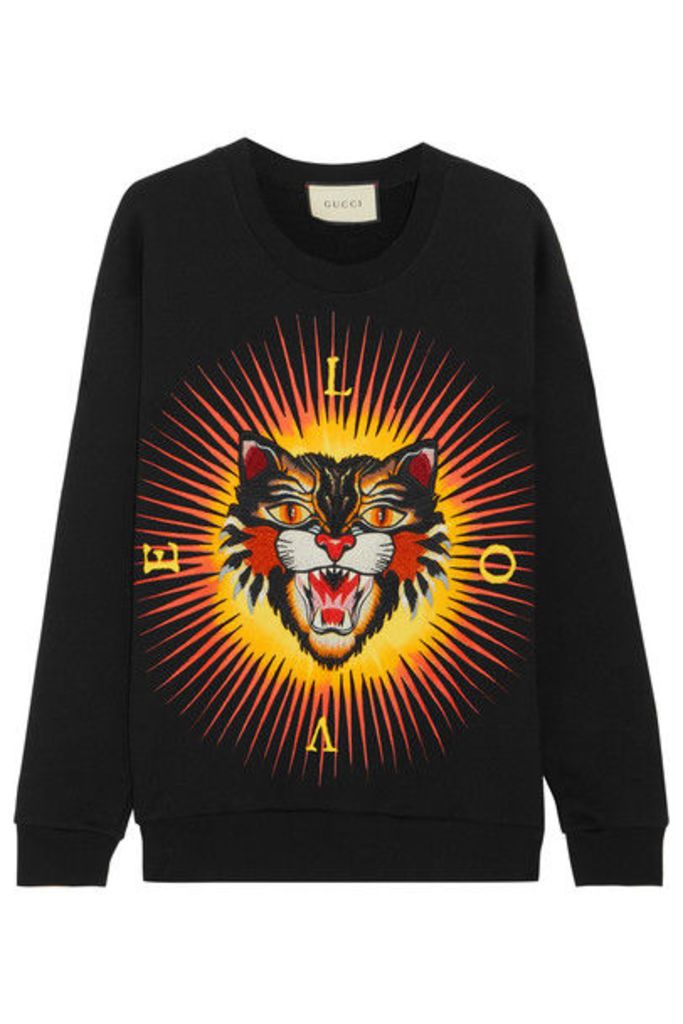 Gucci - AppliquÃ©d Printed Cotton-jersey Sweatshirt - Black