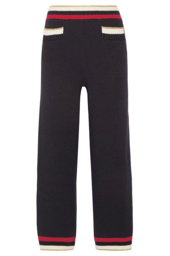 Gucci - Striped Knitted Cotton-blend Straight-leg Pants - Midnight blue