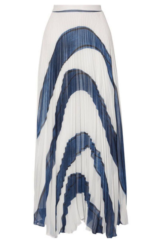Alice + Olivia - Shannon Asymmetric Pleated Printed Georgette Maxi Skirt - White