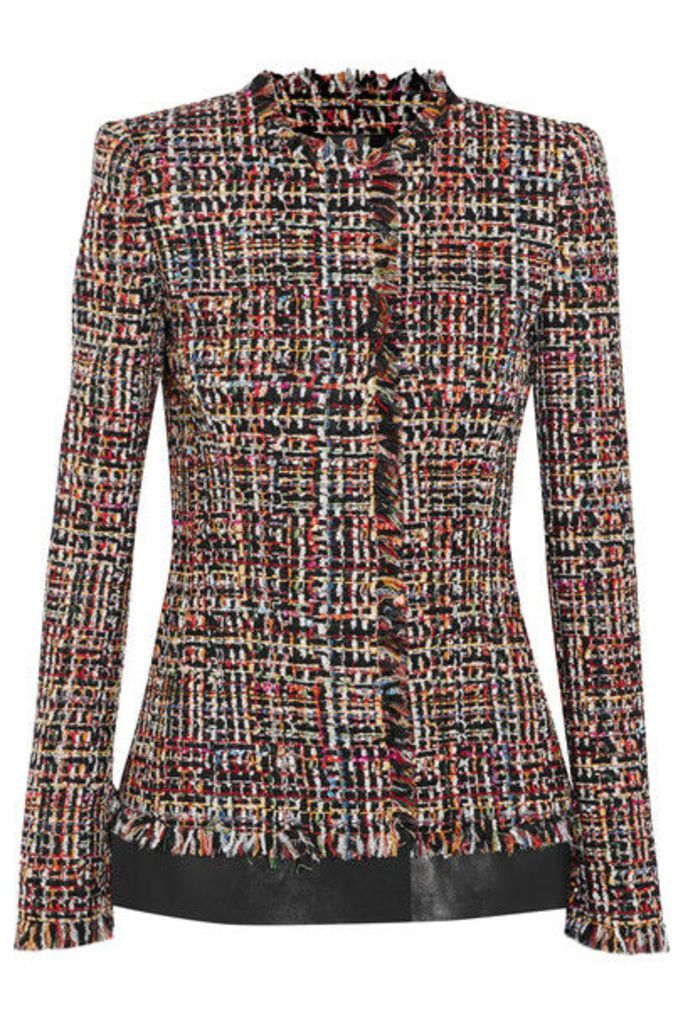 Alexander McQueen - Leather-trimmed Fringed Tweed Jacket - Red