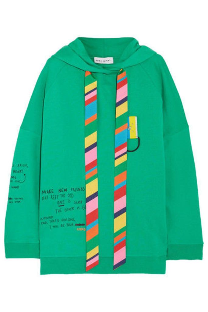 Mira Mikati - Oversized Printed Cotton-jersey Hooded Top - Bright green