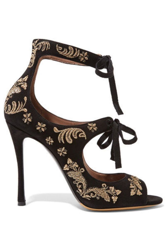 Tabitha Simmons - Sabina Cutout Embroidered Suede Sandals - Black