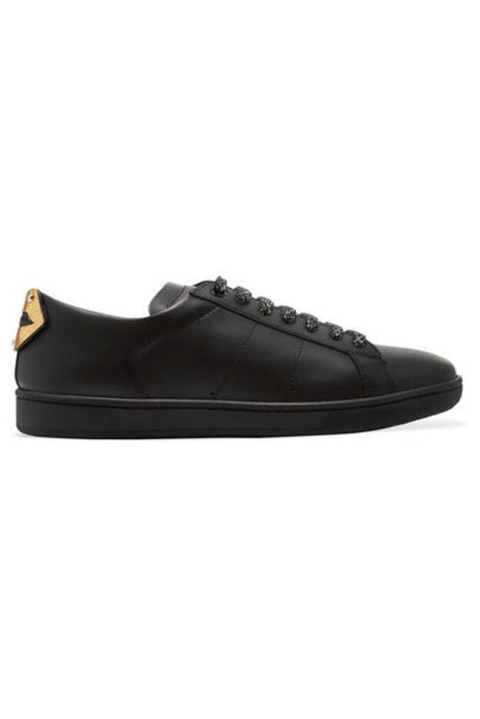 Saint Laurent - Court Classic Metallic Snake-trimmed Leather Sneakers - Black