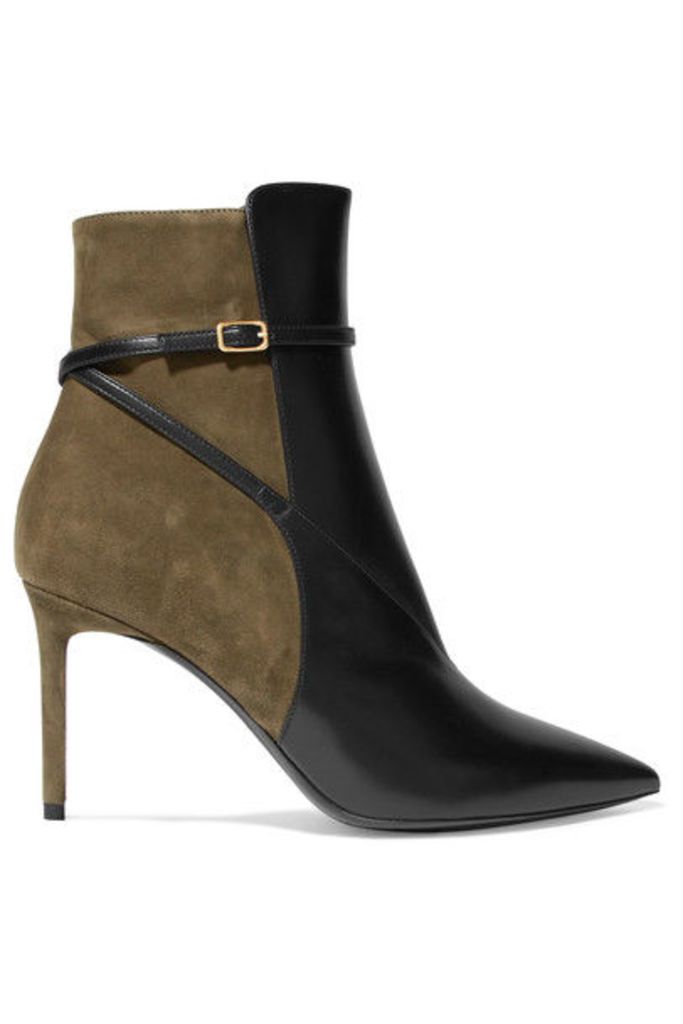 Saint Laurent - Anja Leather And Suede Ankle Boots - Black