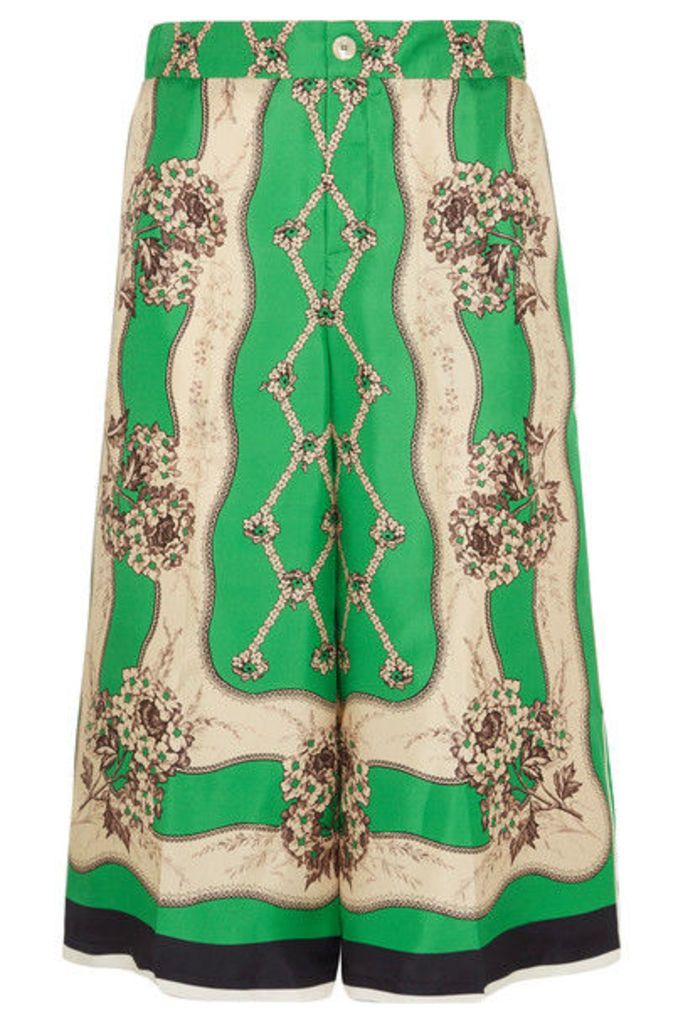 Gucci - Printed Silk-twill Wide-leg Pants - Light green