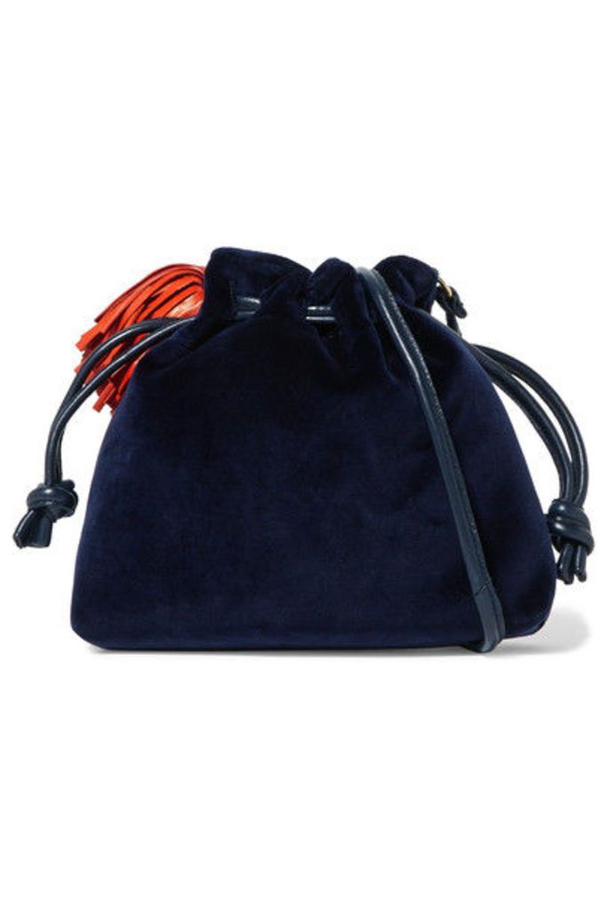 Clare V. - Henri Small Leather-trimmed Velvet Bucket Bag - Navy