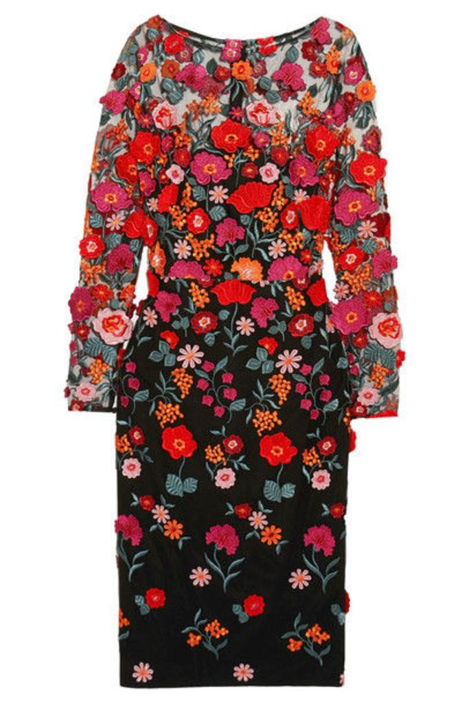 Lela Rose - AppliquÃ©d Embroidered Tulle Dress - US2