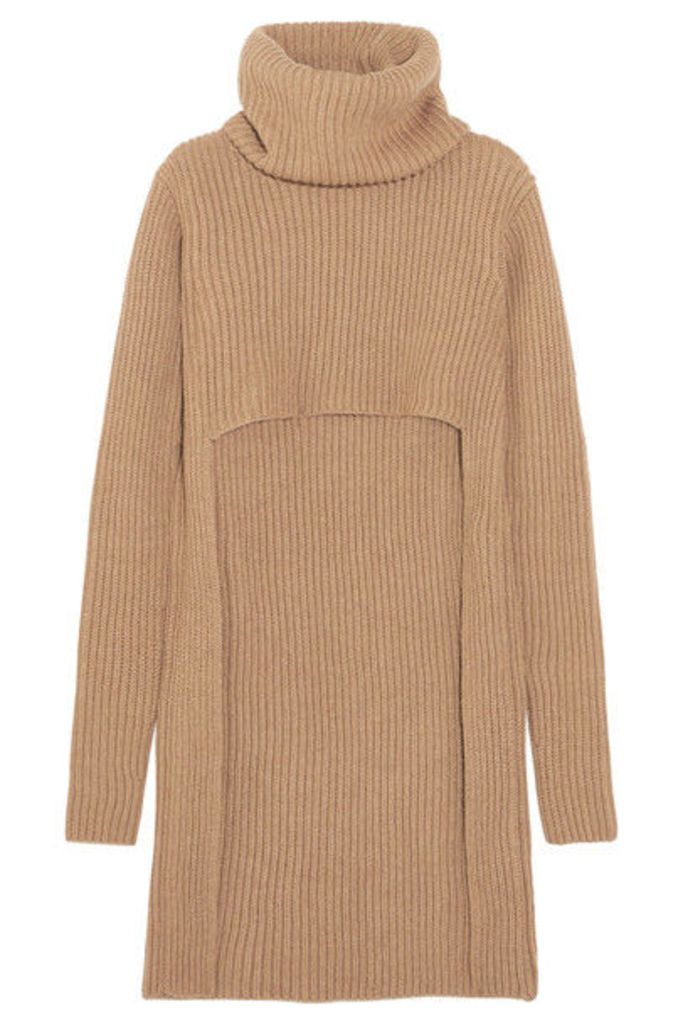 Balmain - Cutout Ribbed Wool Turtleneck Sweater - Beige