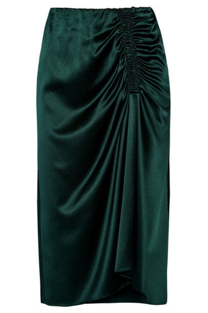Theory - Ruched Silk-blend Satin Midi Skirt - Green