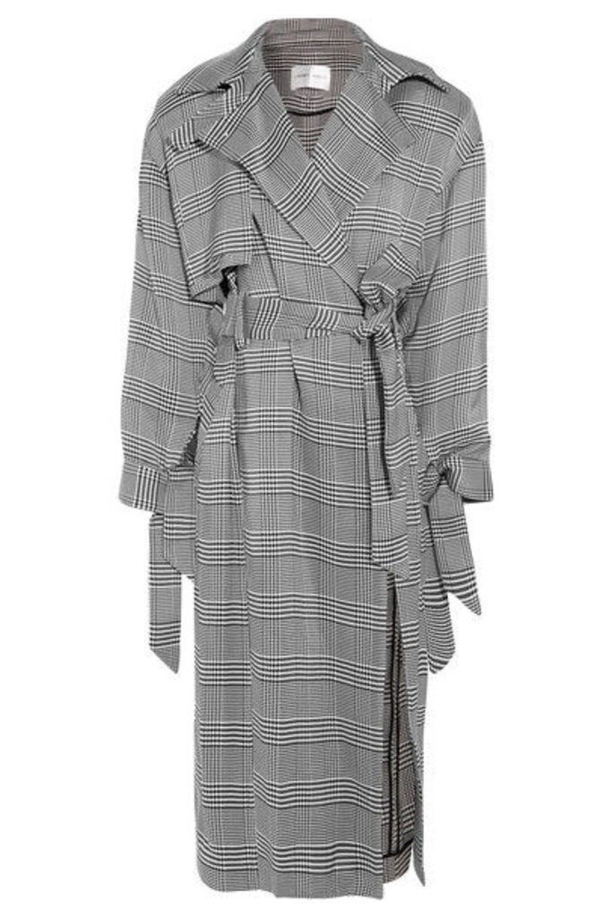 Carmen March - Belted Houndstooth Woven Trench Coat - Black