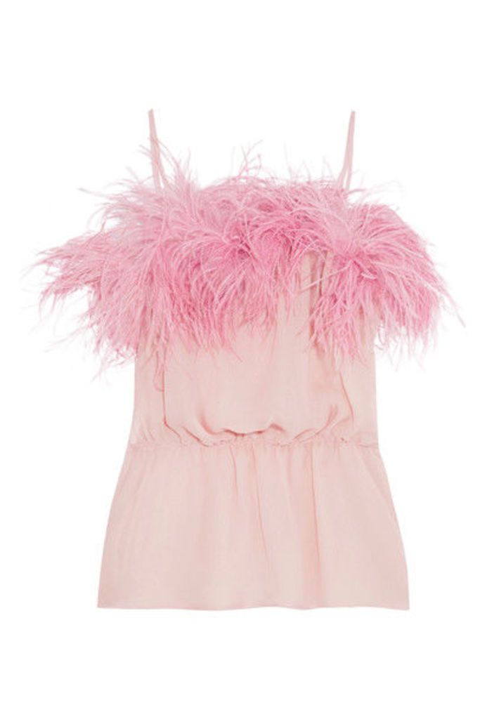 Prada - Feather-trimmed Crinkled Silk-chiffon Camisole - Pink