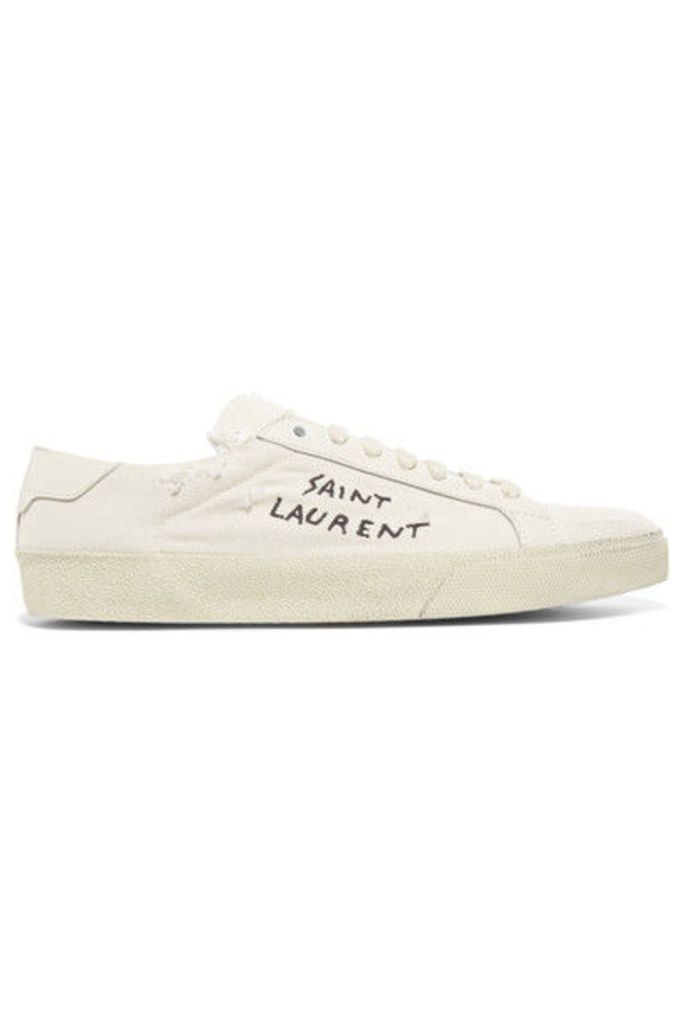 Saint Laurent - Court Classic Leather-trimmed Distressed Cotton Sneakers - Off-white