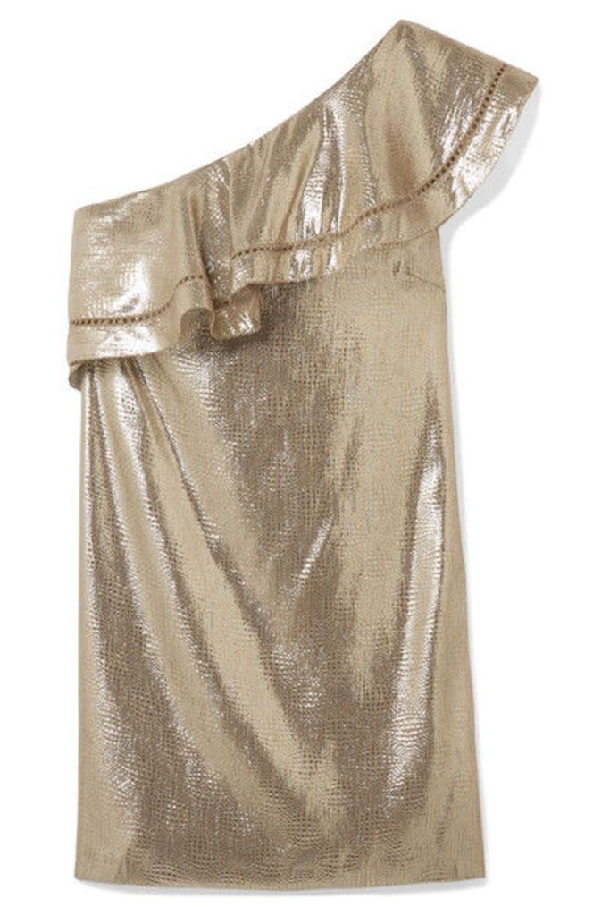 Rachel Zoe - Marina Ruffled One-shoulder Metallic Silk-blend Jacquard Mini Dress - Gold