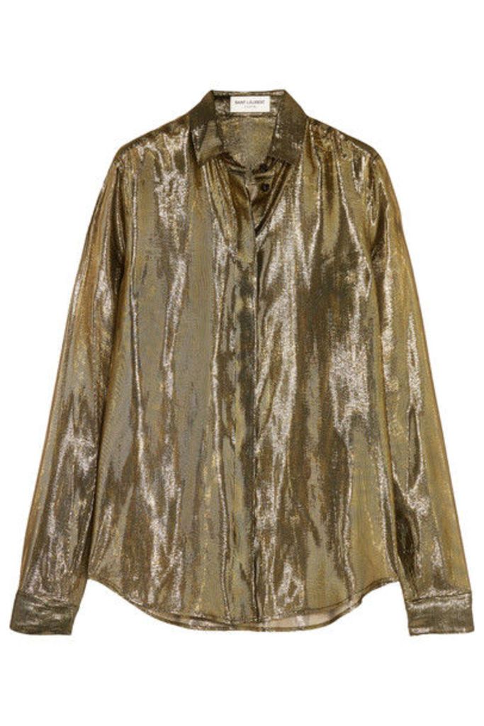 Saint Laurent - Metallic Silk-blend LamÃ© Shirt - Gold