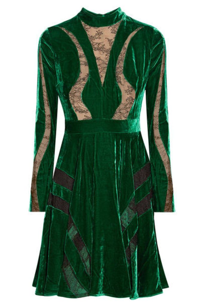 Elie Saab - Lace-paneled Crushed-velvet Dress - Forest green
