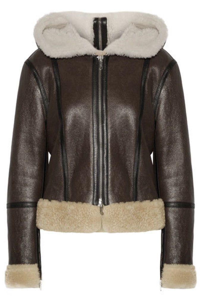 CALVIN KLEIN 205W39NYC - Hooded Leather-trimmed Shearling Biker Jacket - Brown