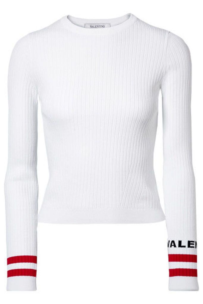 Valentino - Intarsia Ribbed-knit Sweater - White