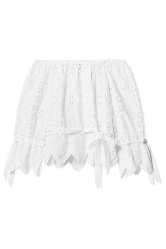 Miguelina - Aurelia Off-the-shoulder Scalloped Broderie Anglaise Cotton Top - White