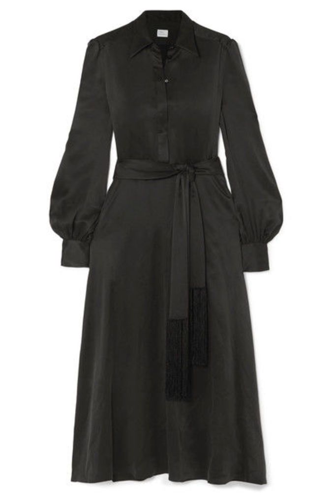 Hillier Bartley - Fringed Washed-silk Midi Dress - Black