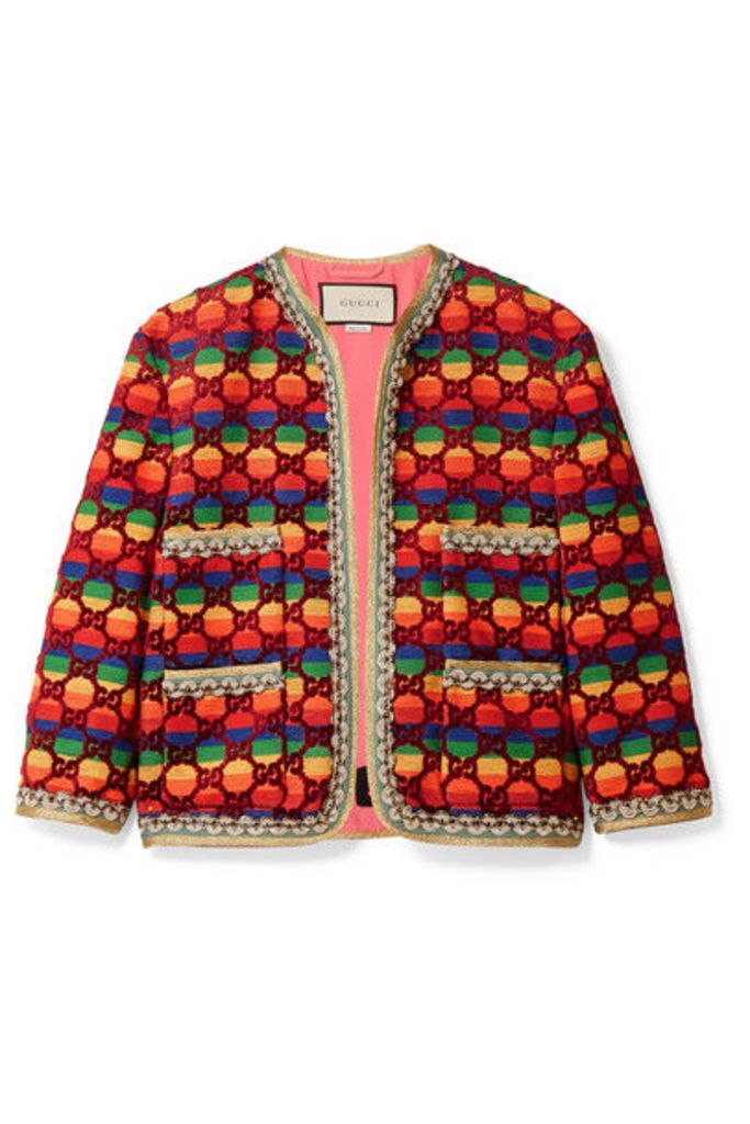 Gucci - Embellished Flocked Striped Woven Jacket - Burgundy