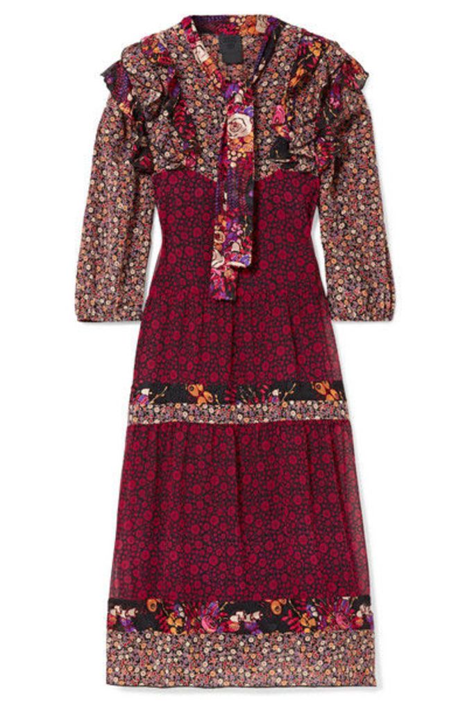 Anna Sui - Butterflies And Bells Ruffled Printed Silk-jacquard Dress - Purple