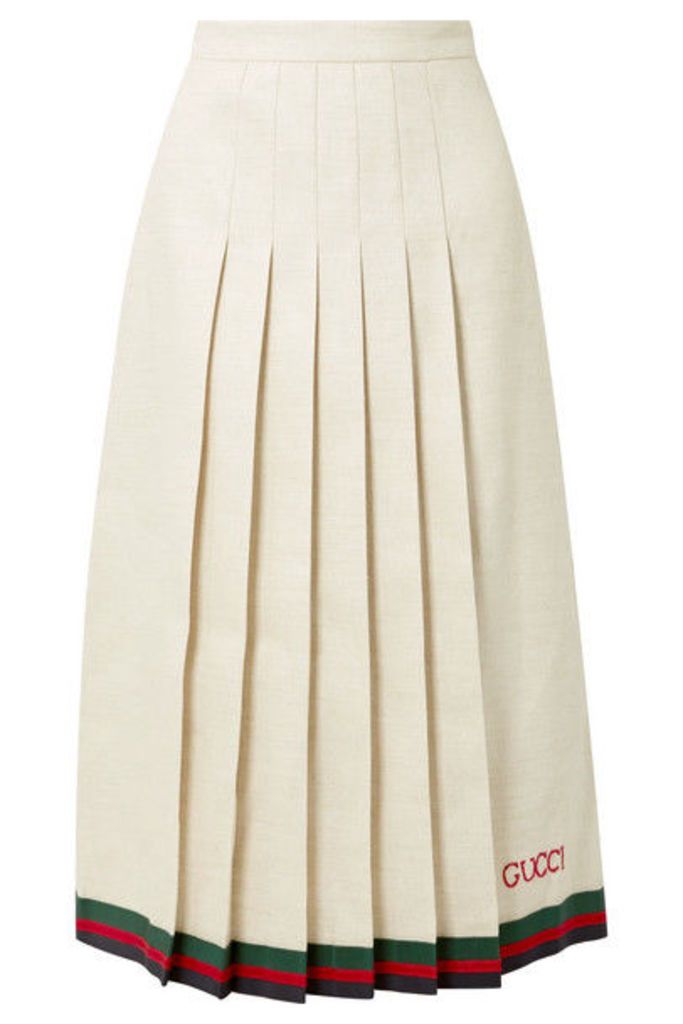 Gucci - Pleated Embroidered Linen And Silk-blend Midi Skirt - Ivory